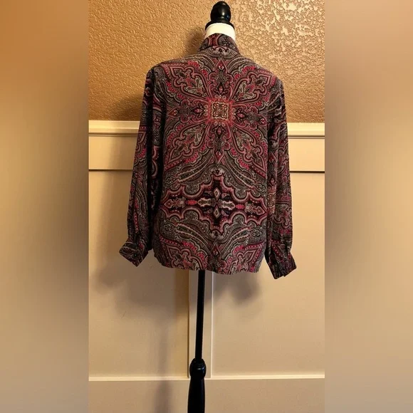 Talbots Red and Black Silk Paisley Blouse - Picture 2 of 10